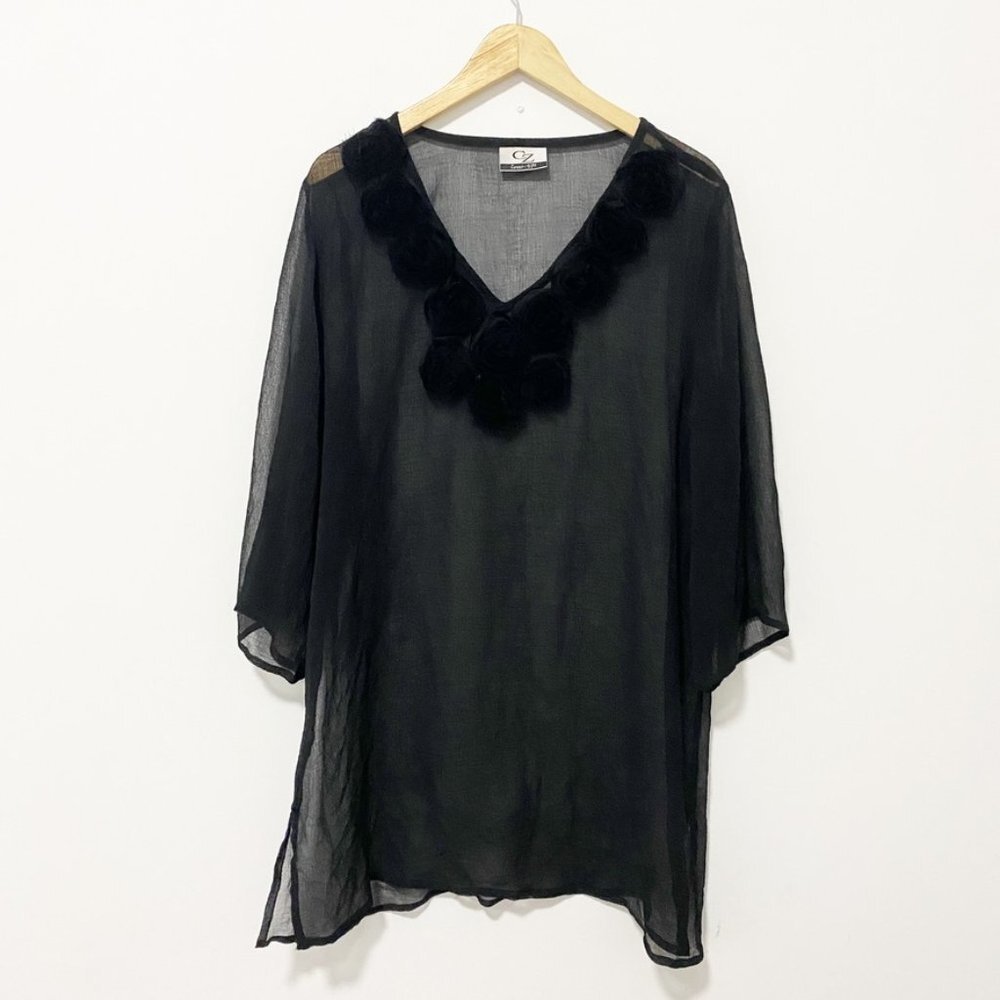 CZ Cover Ups Black Sheer Swim Cover Up One Size